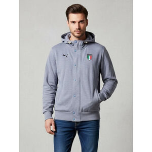 Puma Italy FIGC Tradizione Hoodie Jacket Snap Button Azzurri L Soccer culture